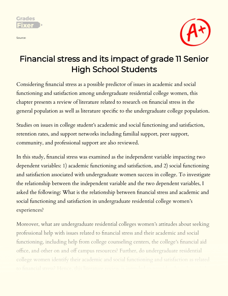 Financial Stress and Its Impact of Grade 11 Senior High School Students Essay