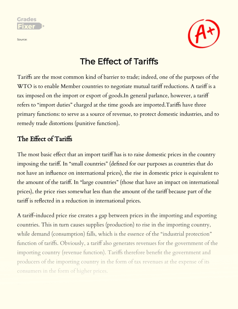 The Effect of Tariffs on Country Development Essay