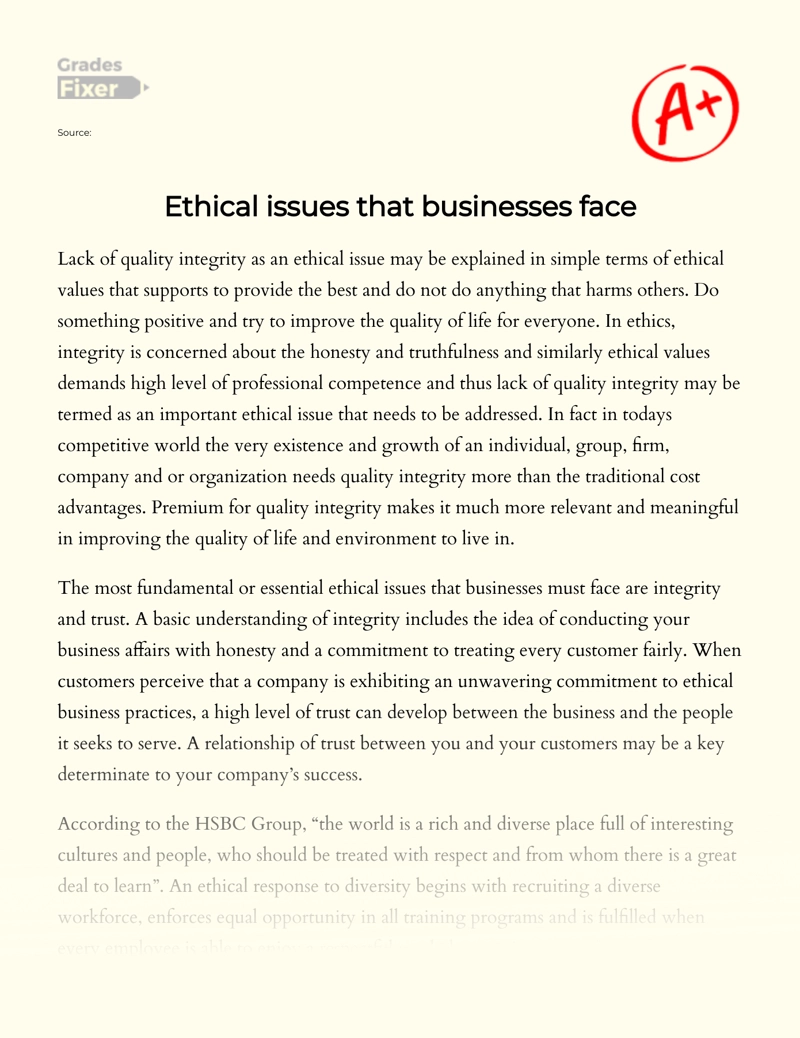 Ethical Issues that Businesses Face essay