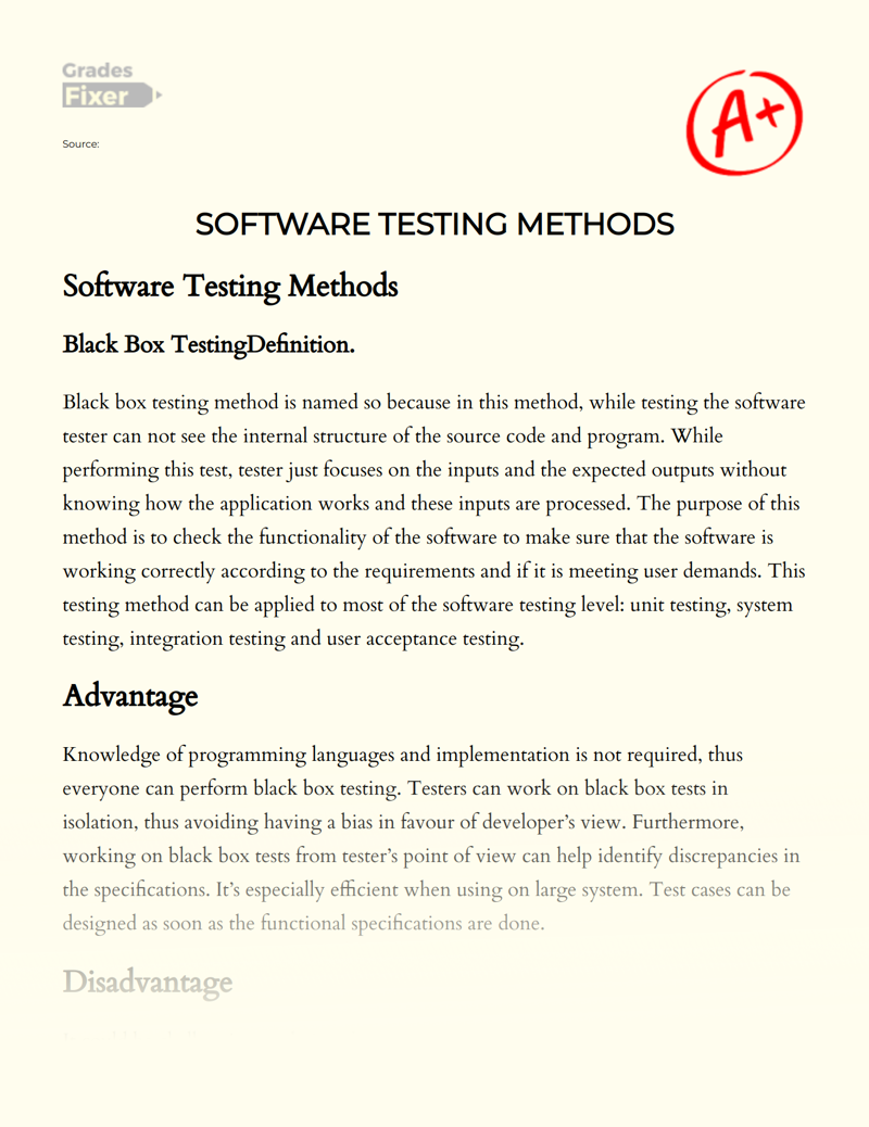 Software Testing Methods Essay