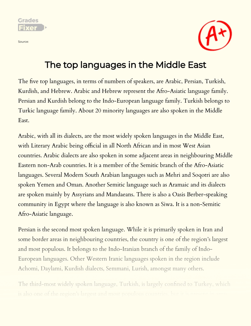 The Top Languages in The Middle East essay