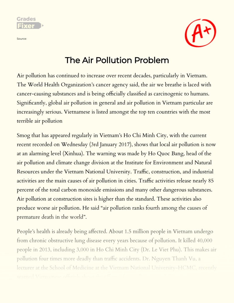 Problem of The Air Pollution essay