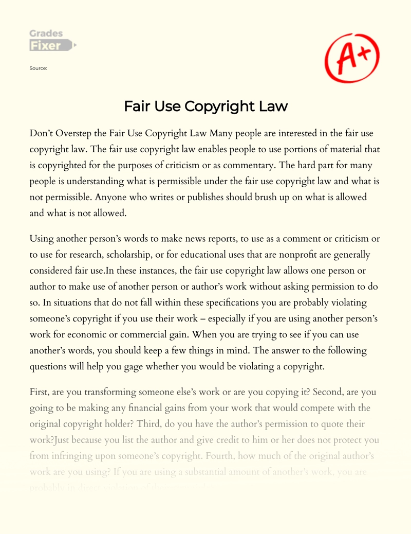 Fair Use Copyright Law Essay