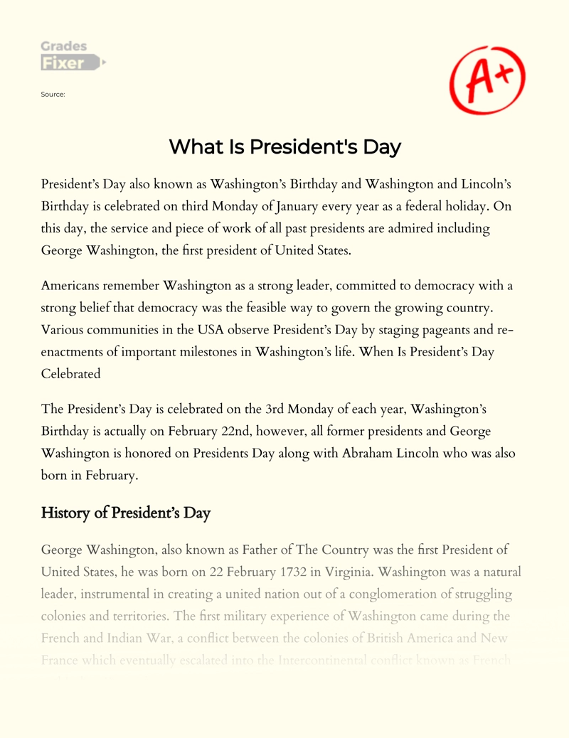What is President's Day Essay