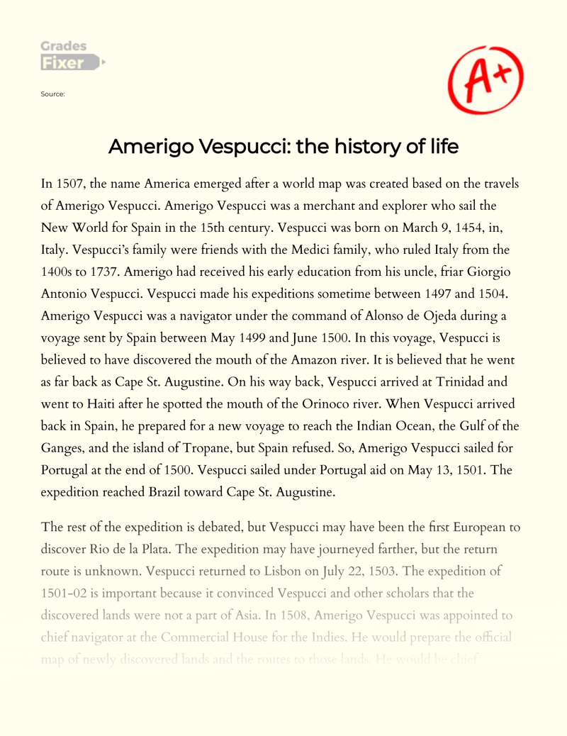 Amerigo Vespucci: The History of Life Essay