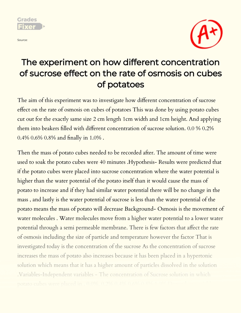 Sucrose Concentration Effect on Potato Osmosis Essay