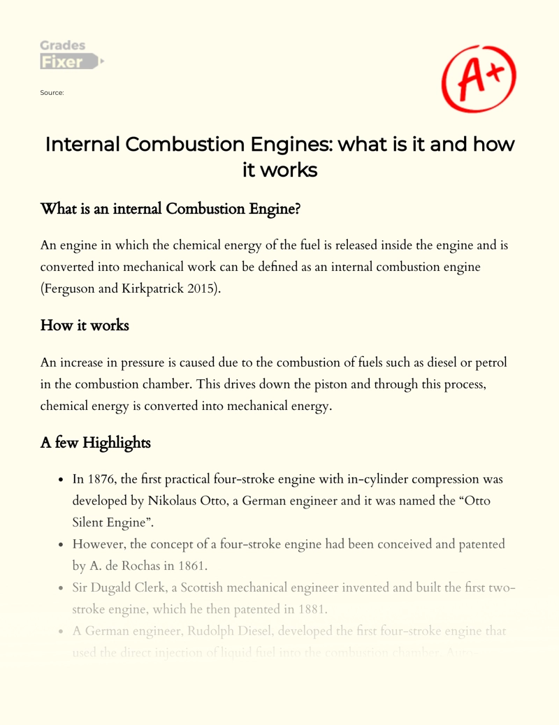 Internal Combustion Engines: What is It and How It Works Essay