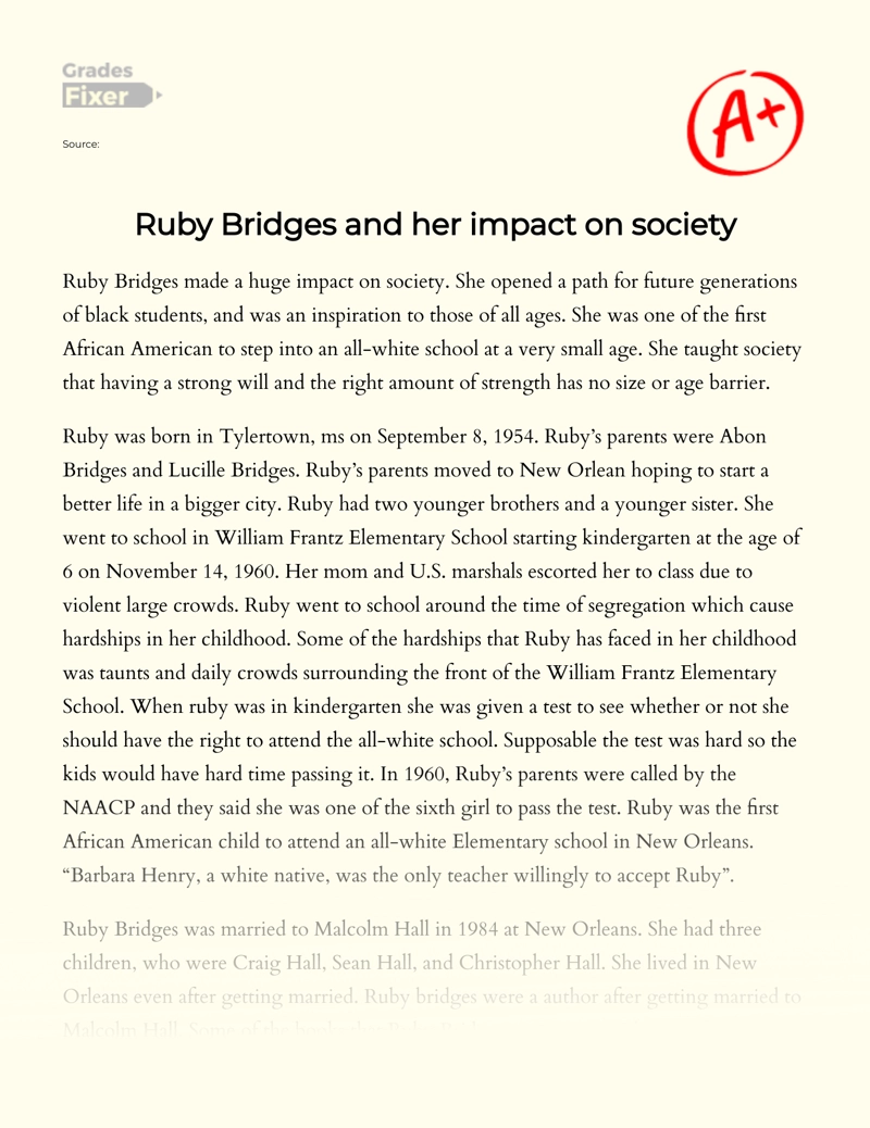 First African American in All-white School: Ruby Bridges Essay