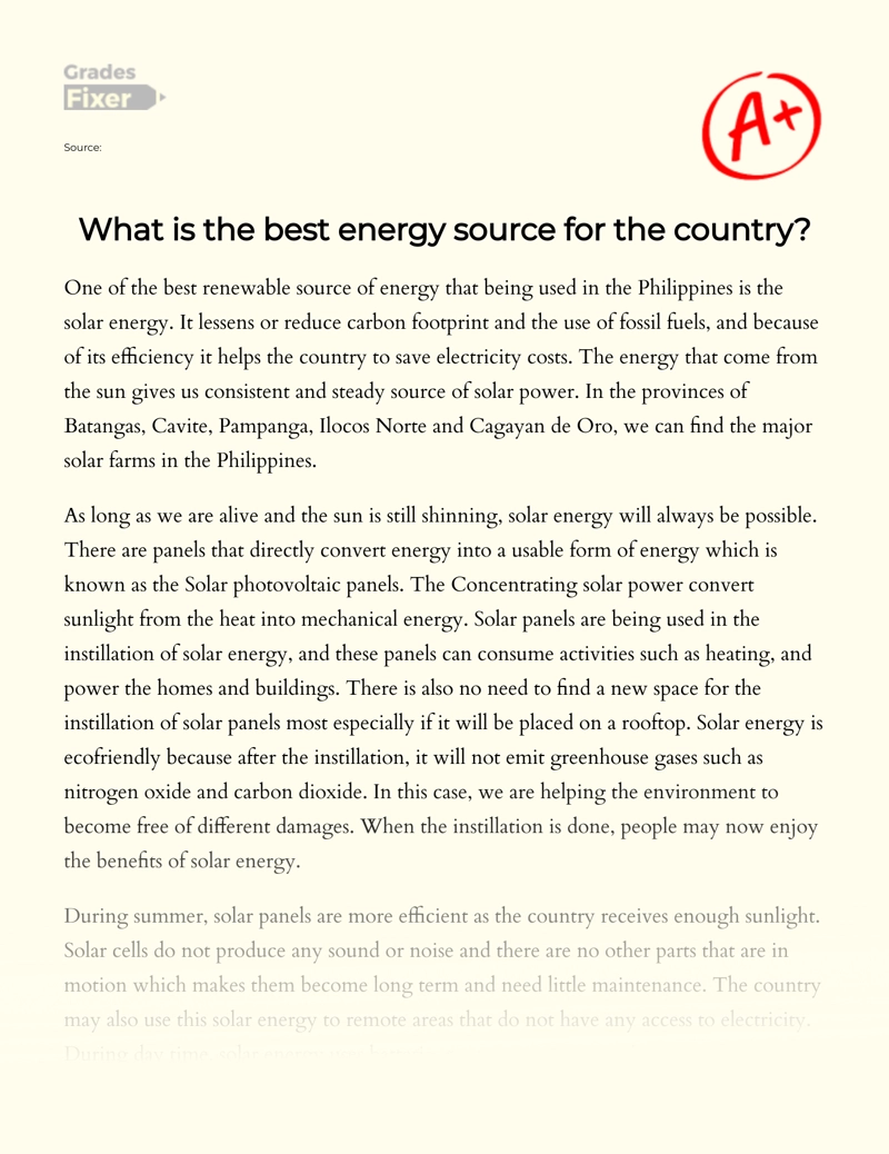 Solar Energy as The Best Energy Source for The Philippines essay