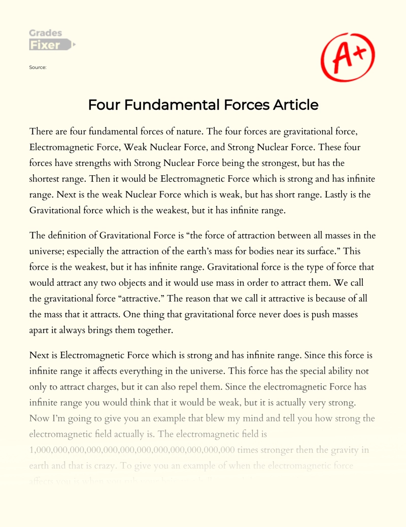 Four Fundamental Forces Article Essay