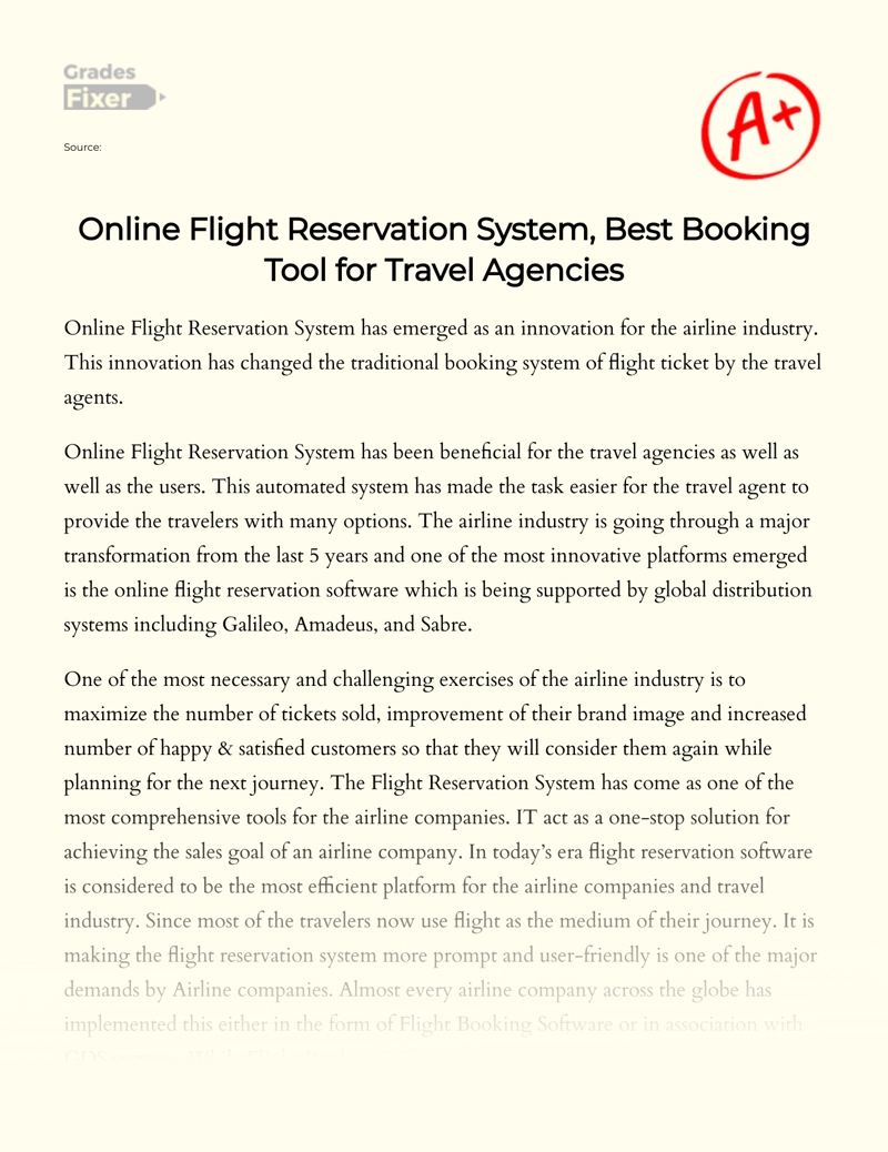 Online Flight Reservation System, Best Booking Tool for Travel Agencies Essay