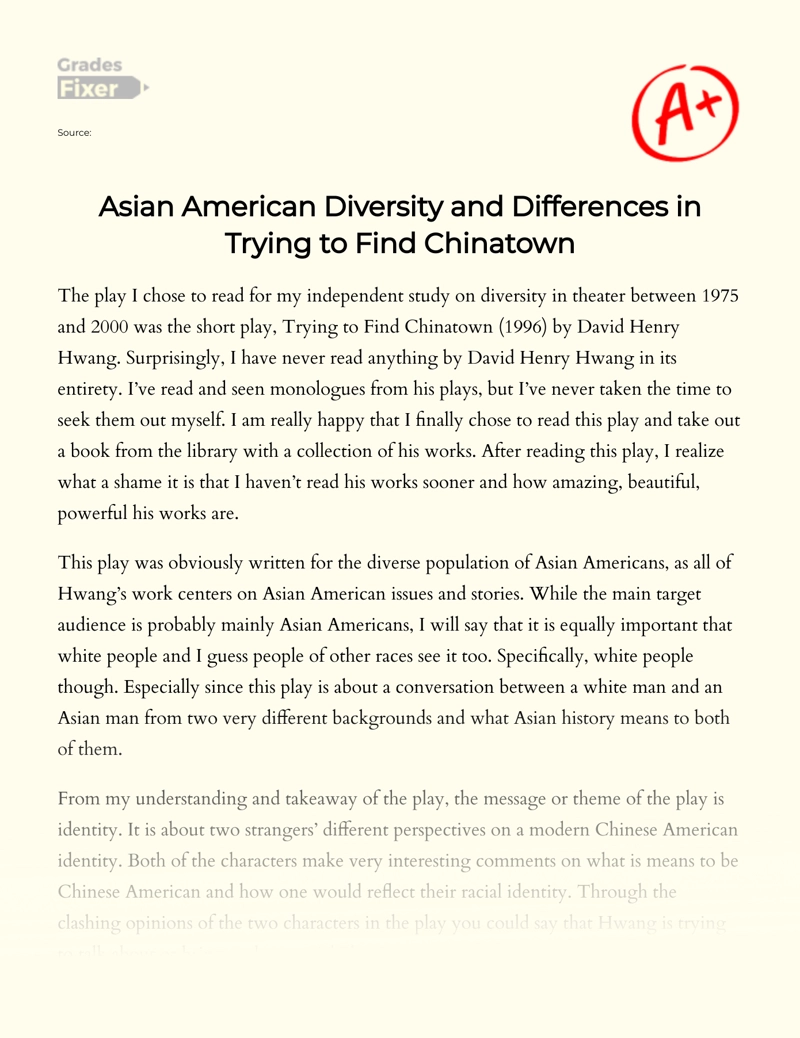 Asian American Diversity and Differences in Trying to Find Chinatown Essay