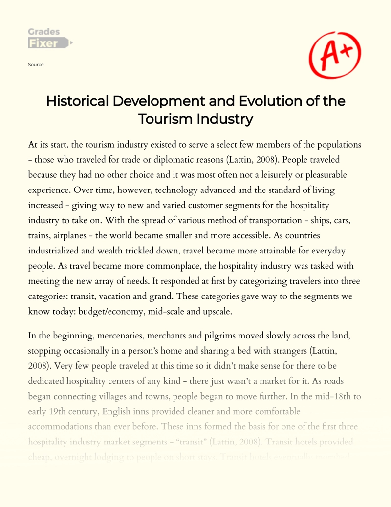 Historical Development and Evolution of The Tourism Industry essay