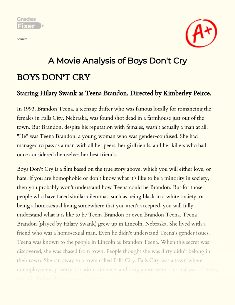A Movie Analysis of Boys Don't Cry Essay