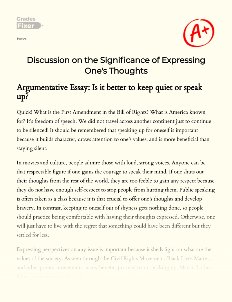 Discussion on The Significance of Expressing One's Thoughts Essay