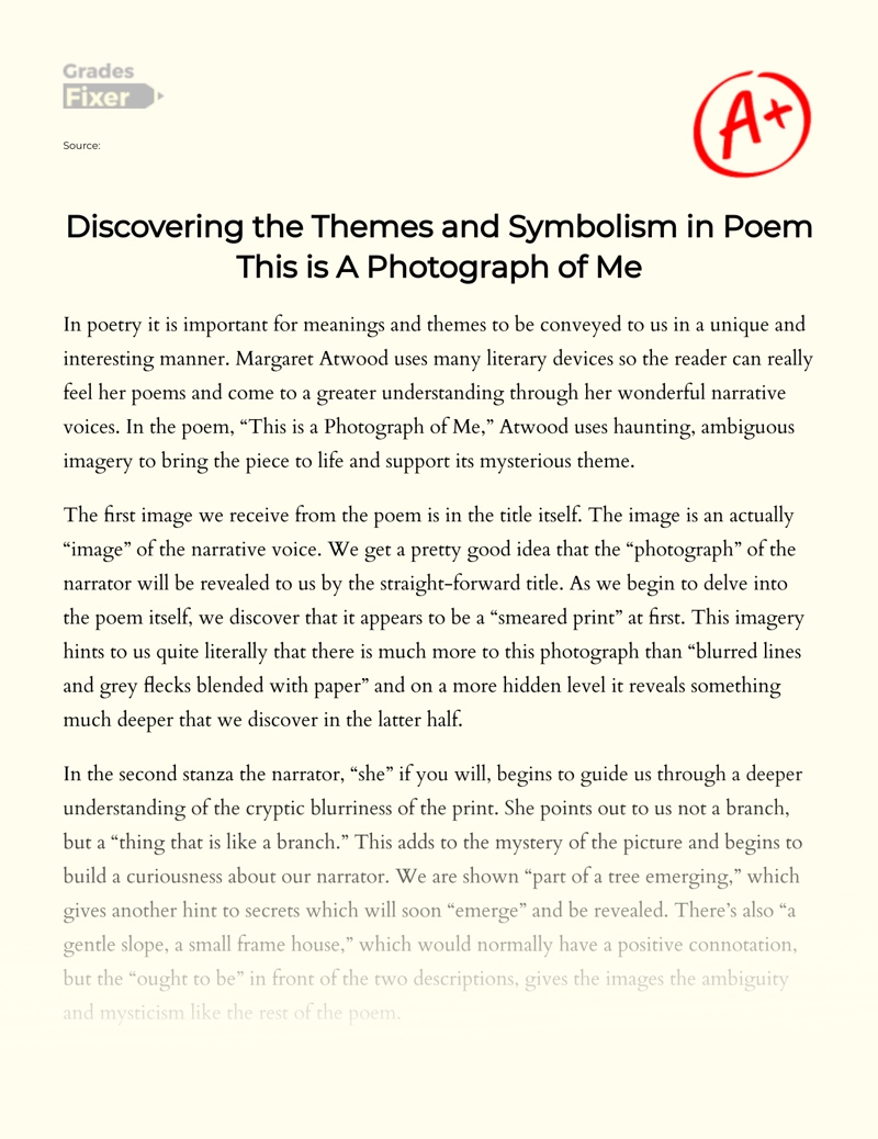 "This is a Photograph of Me": Analysis of Imagery Essay
