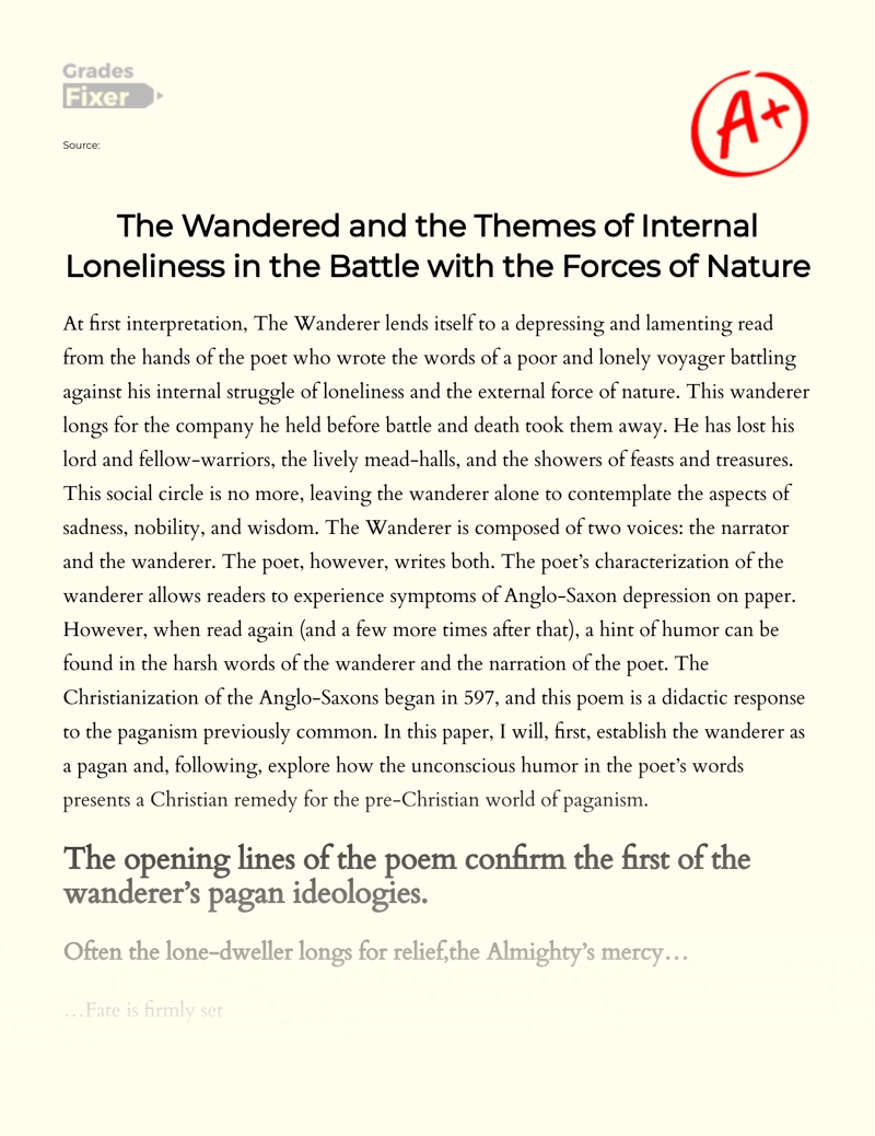 The Wandered and The Themes of Internal Loneliness in The Battle with The Forces of Nature Essay