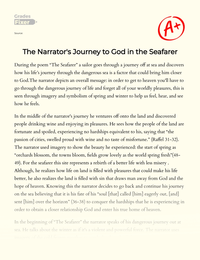 The Narrator's Journey to God in The Seafarer Essay