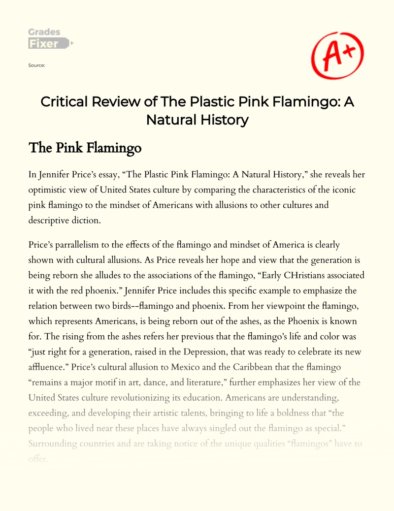 Critical Review of The Plastic Pink Flamingo: a Natural History Essay