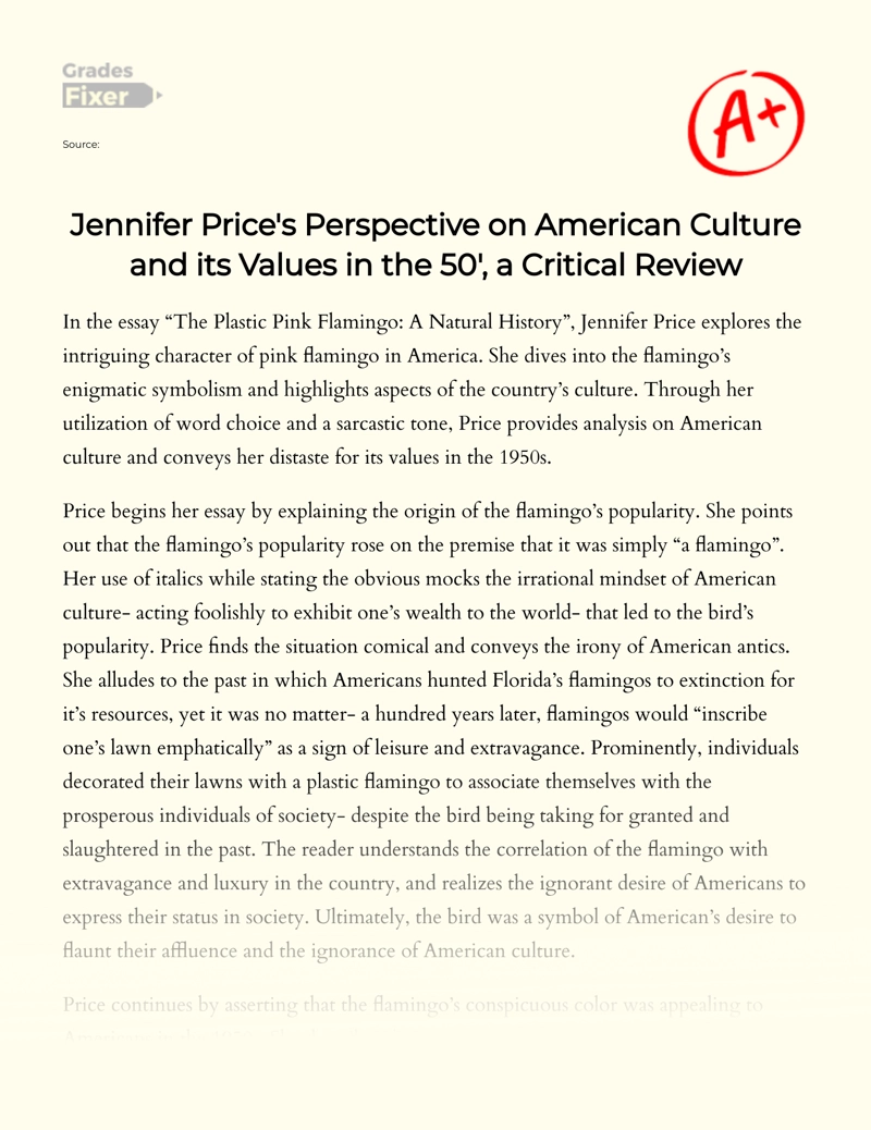 Jennifer Price's Perspective on American Culture and Its Values in The 50', a Critical Review Essay