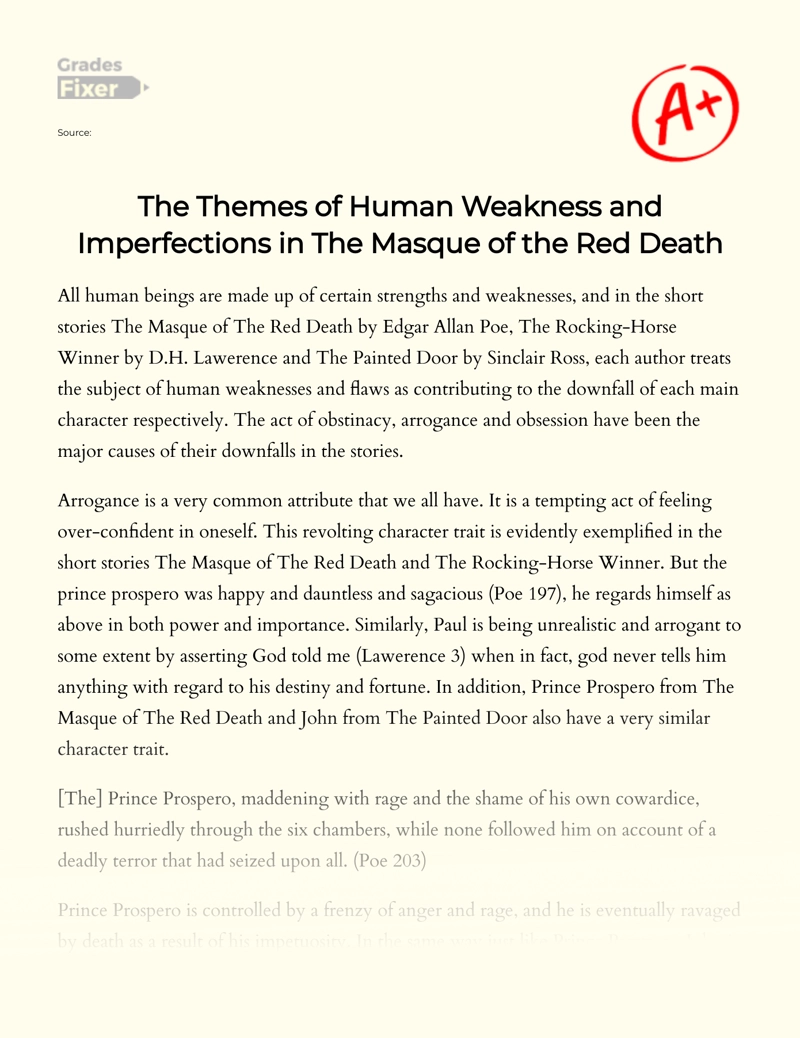 The Themes of Human Weakness and Imperfections in The Masque of The Red Death essay