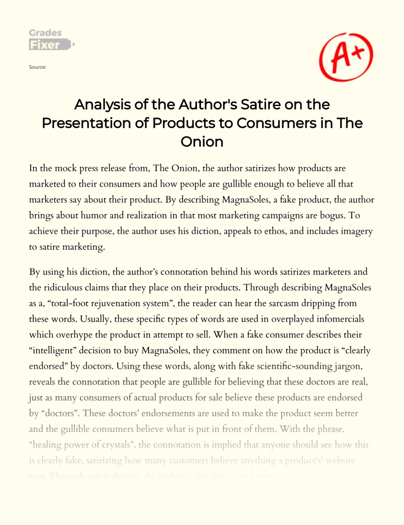 The Presentation of Products to Consumers in The Onion Magnasoles: Rhetorical Analysis Essay