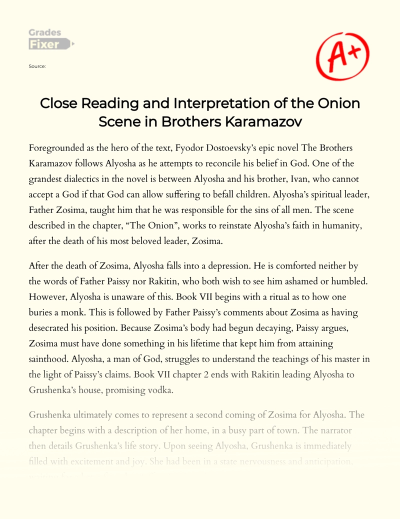 Close Reading and Interpretation of The Onion Scene in Brothers Karamazov essay