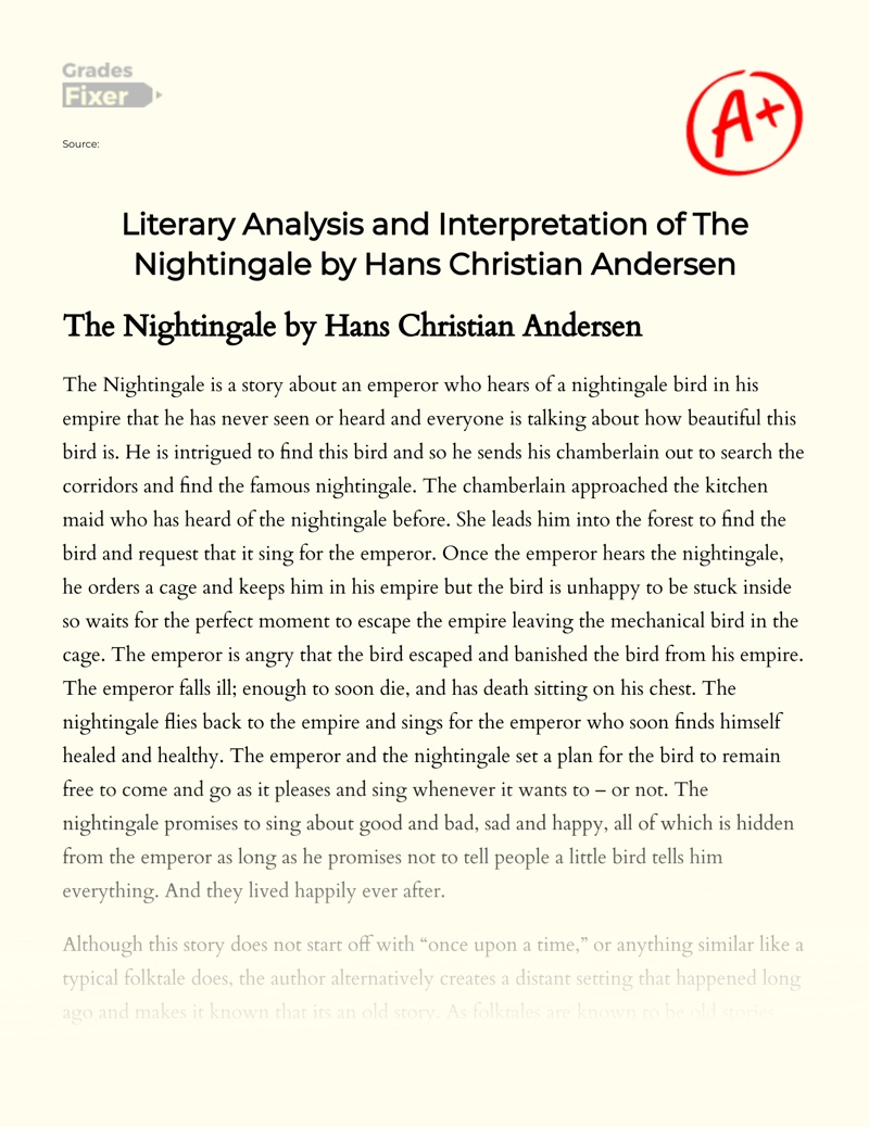 Literary Analysis and Interpretation of The Nightingale by Hans Christian Andersen Essay