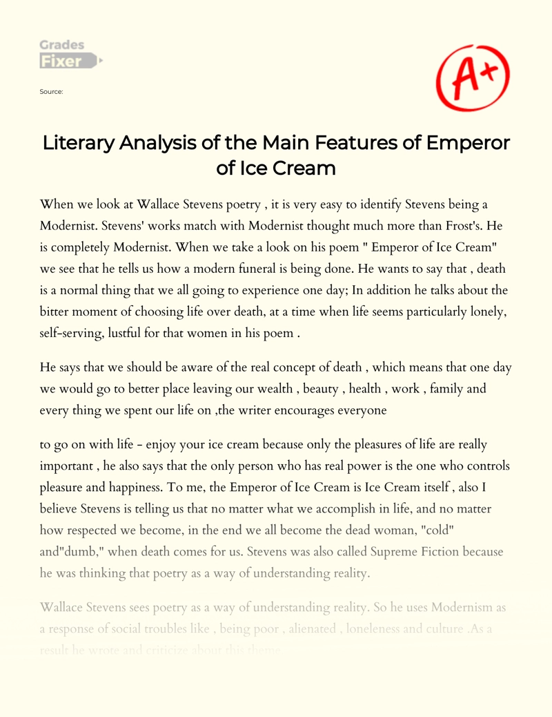 Literary Analysis of The Main Features of Emperor of Ice Cream Essay