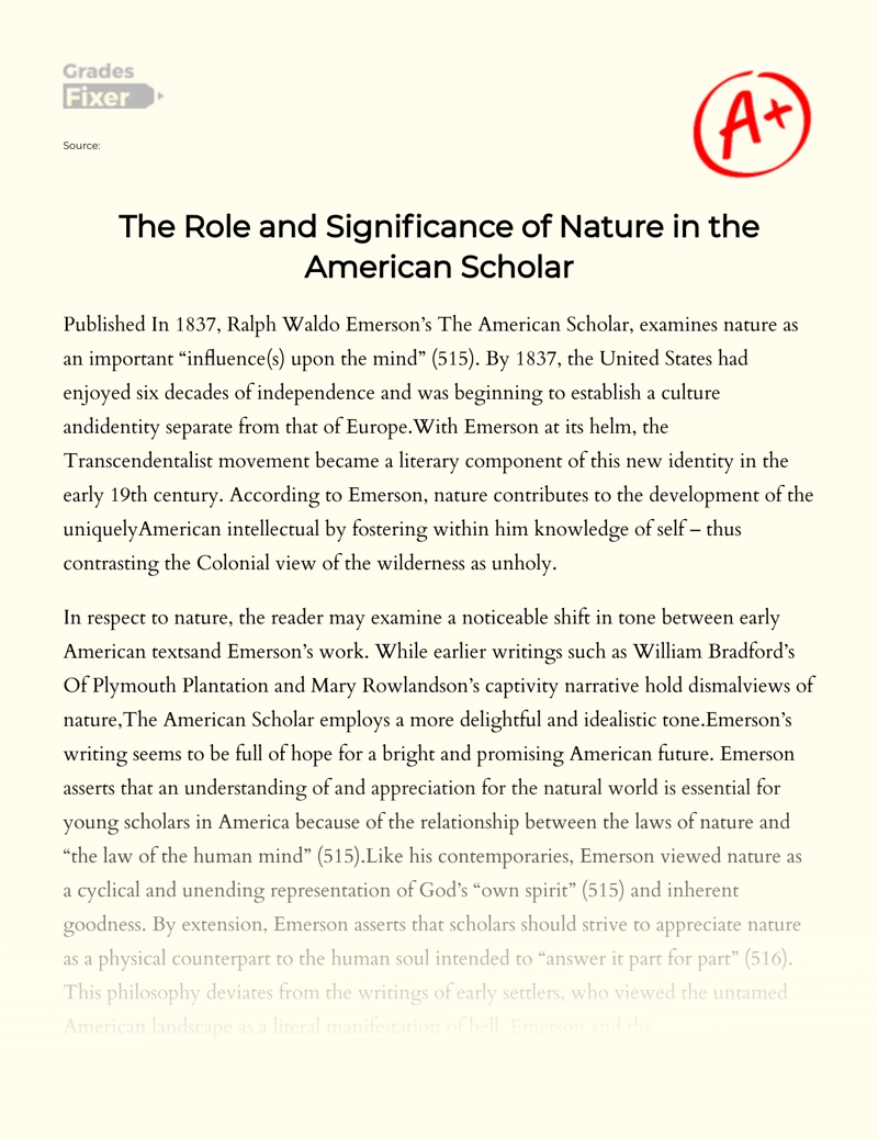 The Role and Significance of Nature in The American Scholar Essay