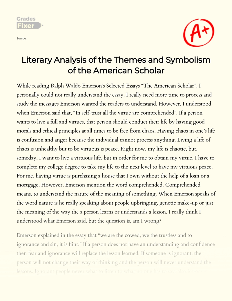 Literary Analysis of The Themes and Symbolism of The American Scholar Essay