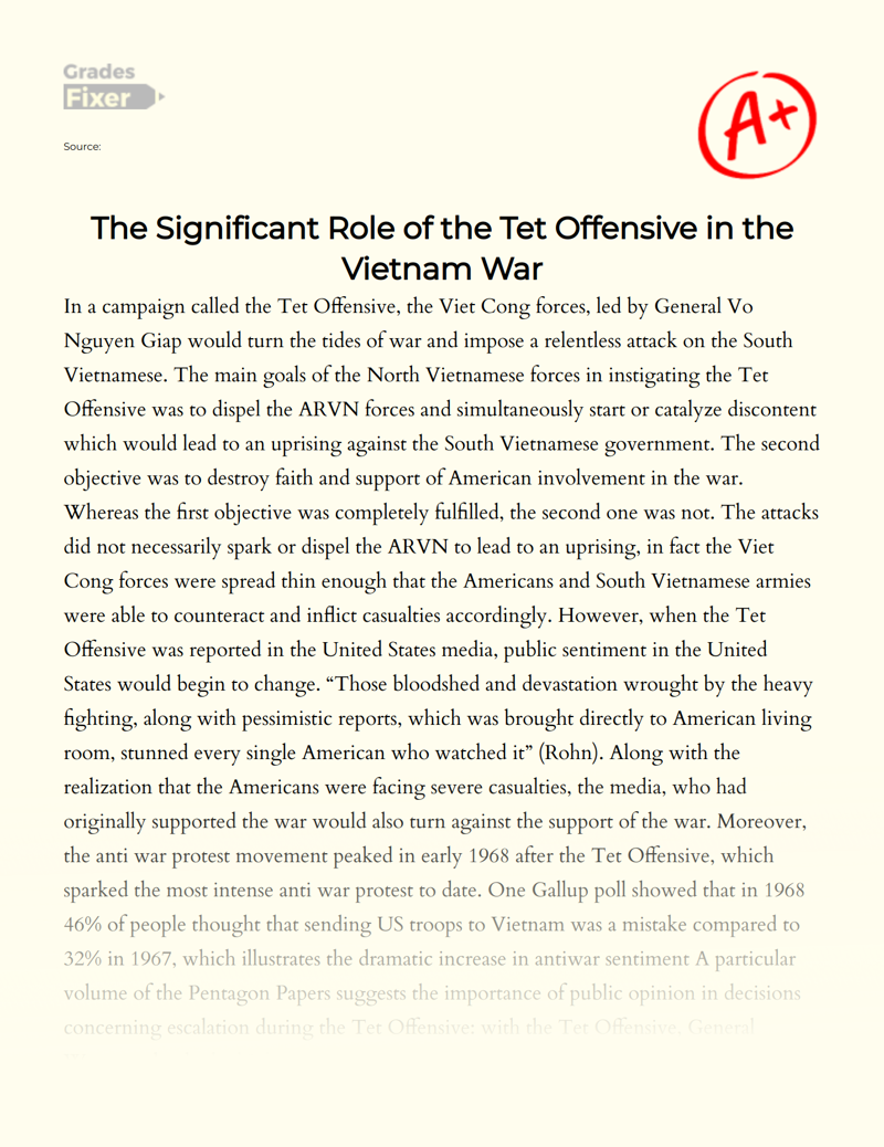 How The Tet Offensive Impacted American Public Opinion About The Vietnam War Essay