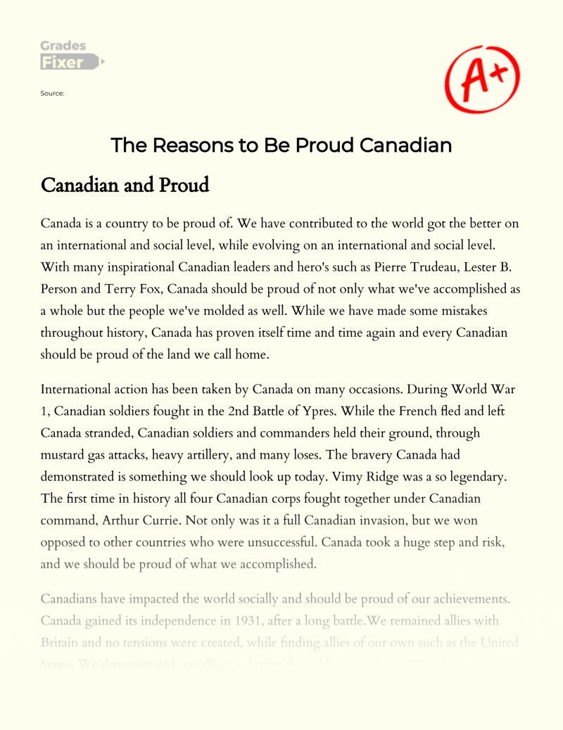 The Reasons to Be Proud Canadian Essay