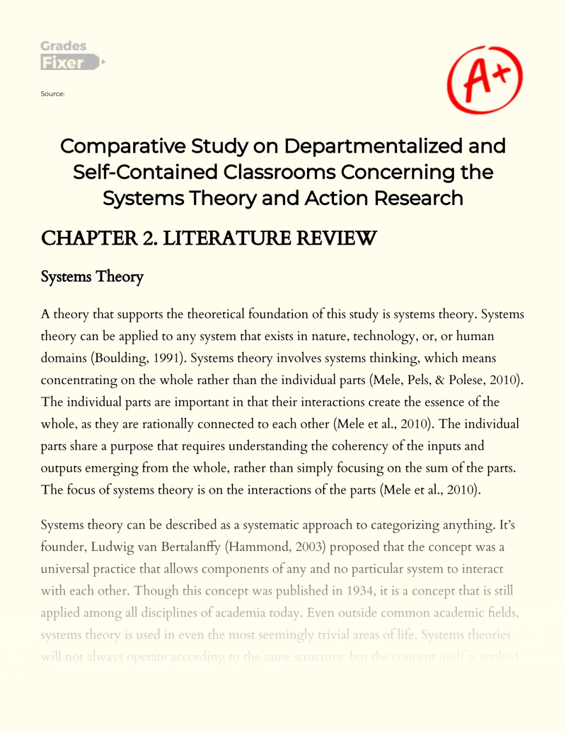 Comparative Study on Departmentalized and Self-contained Classrooms Concerning The Systems Theory and Action Research Essay