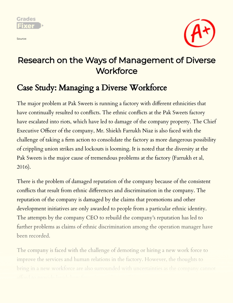 Research on The Ways of Management of Diverse Workforce Essay