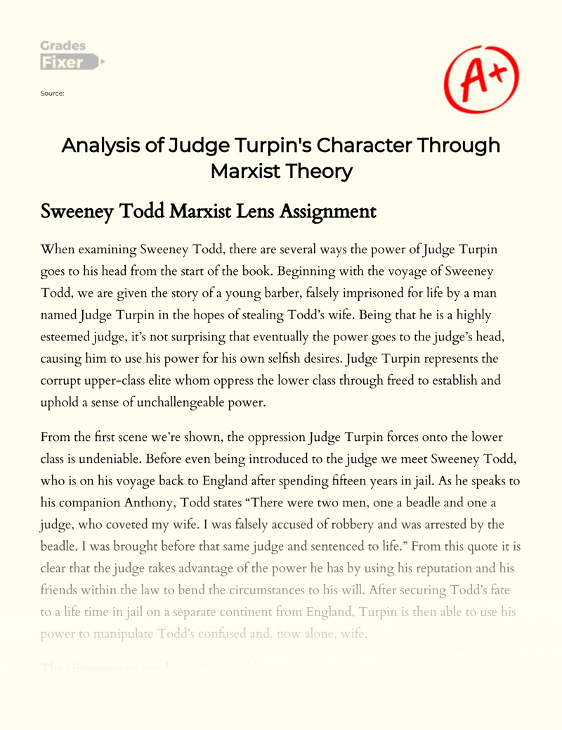 Analysis of Judge Turpin's Character Through Marxist Theory Essay