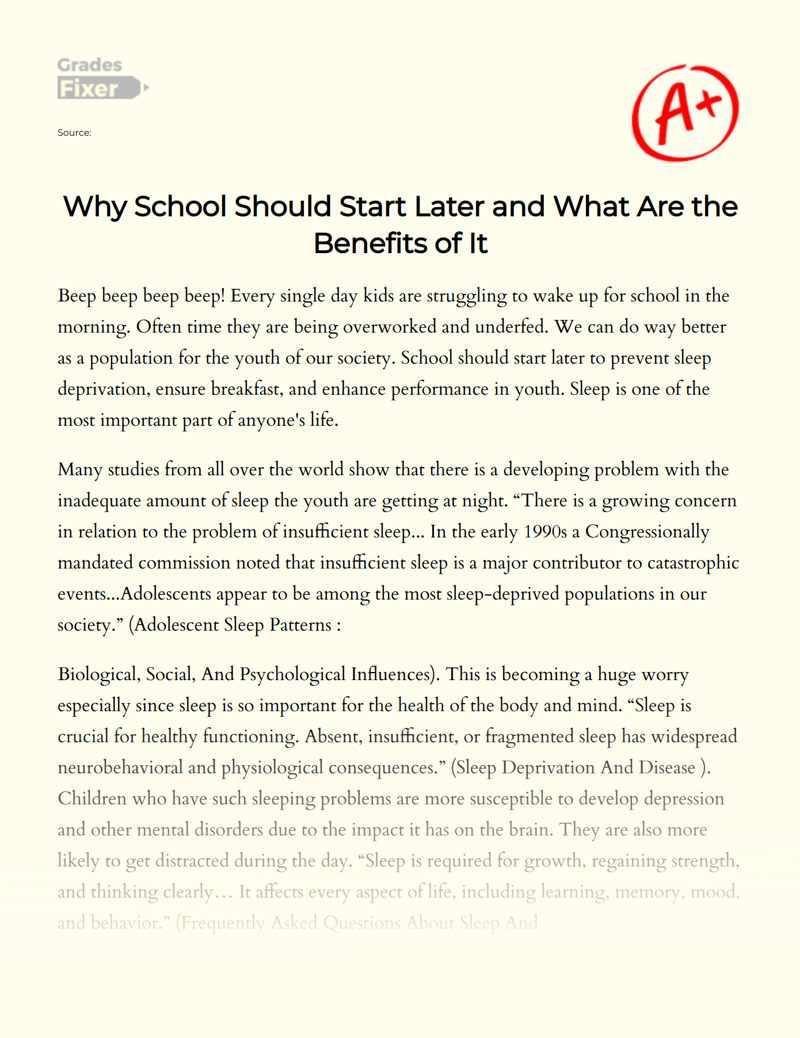 Why School Should Start Later and What Are The Benefits of It Essay