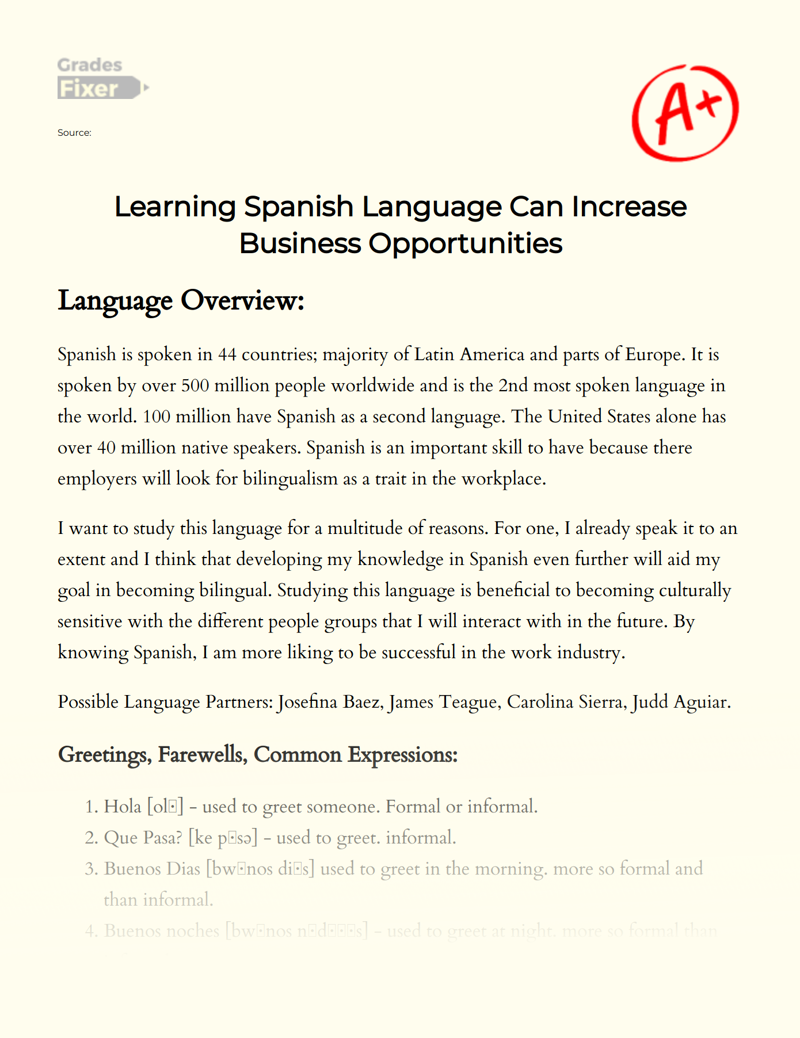 Learning Spanish Language Can Increase Business Opportunities Essay