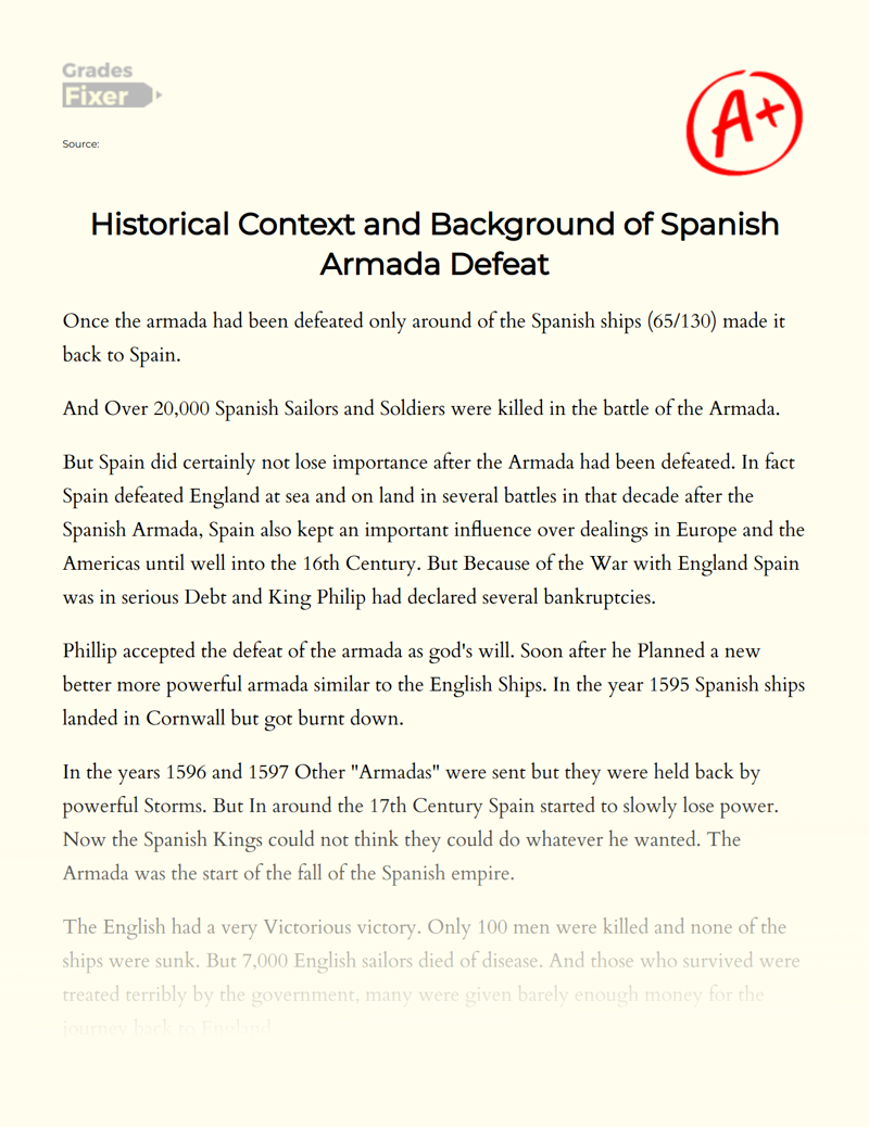 Historical Context and Background of Spanish Armada Defeat Essay