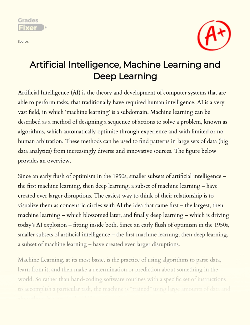 Artificial Intelligence, Machine Learning and Deep Learning Essay