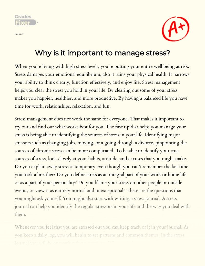 an essay on stress management