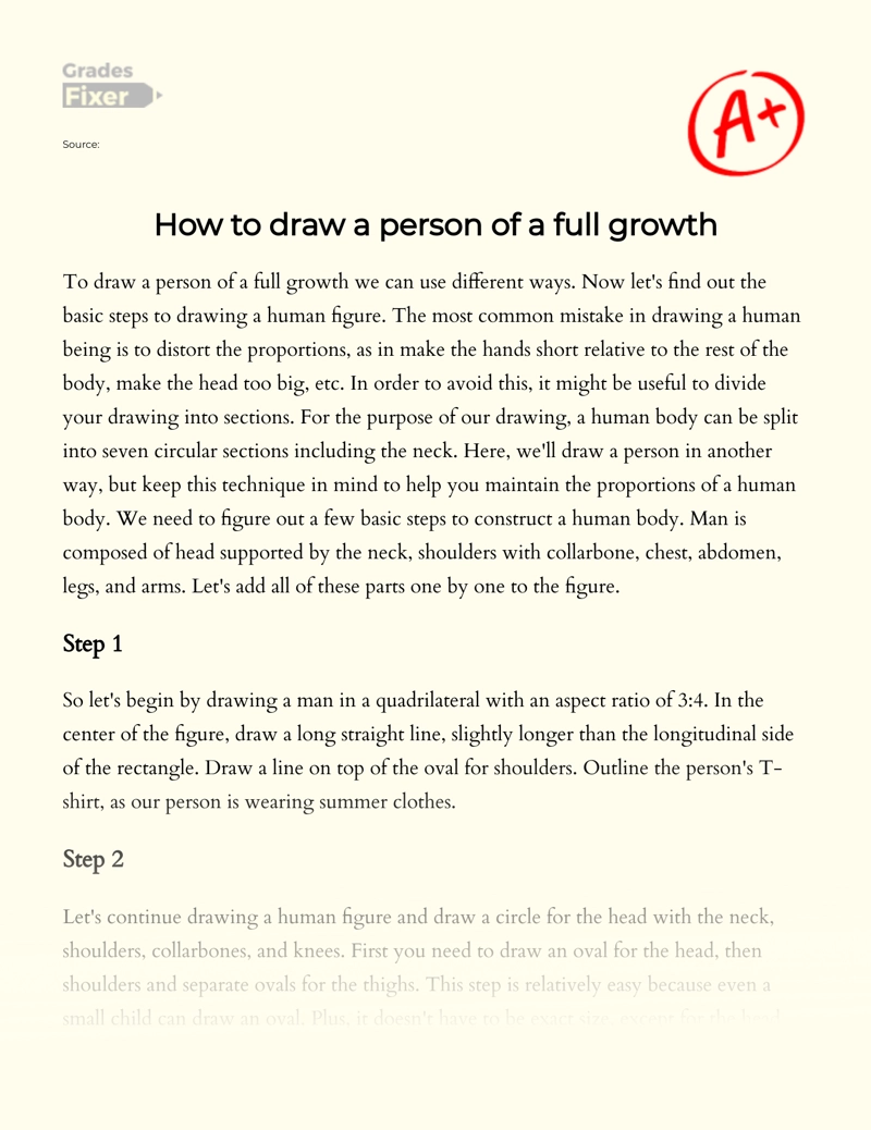 How to Draw a Person of a Full Growth  Essay
