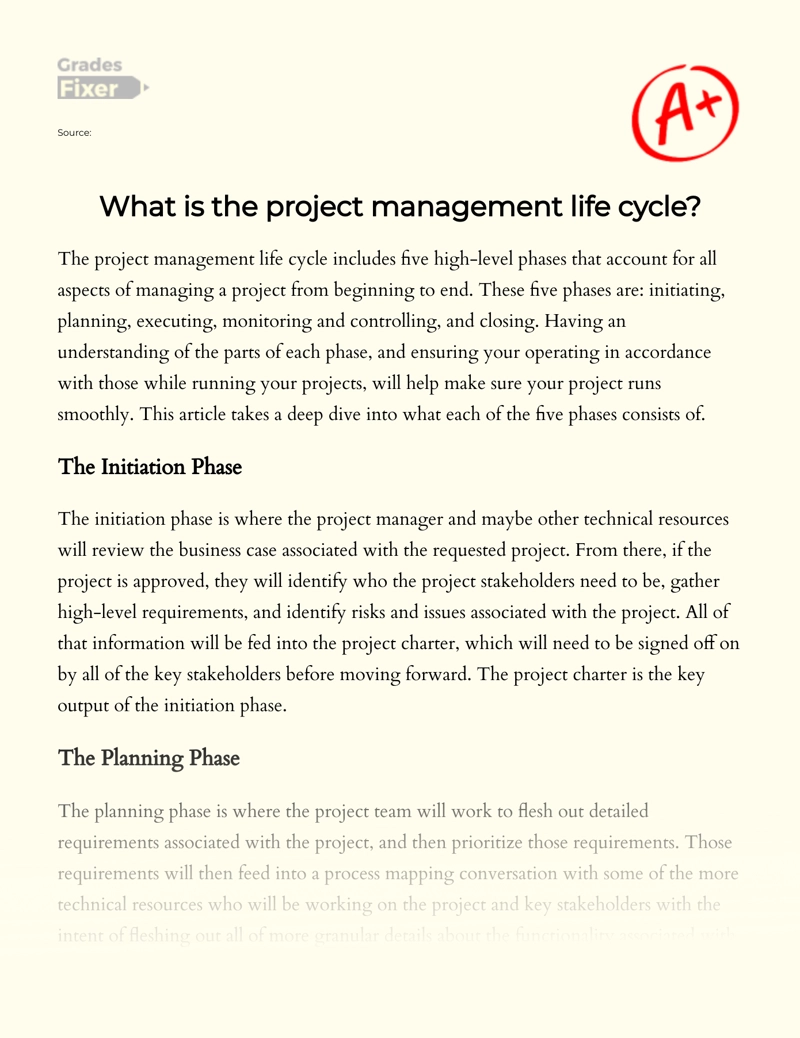 What is The Project Management Life Cycle Essay