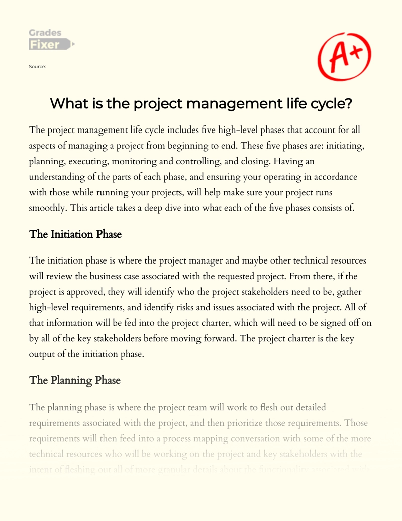 project life cycle essay