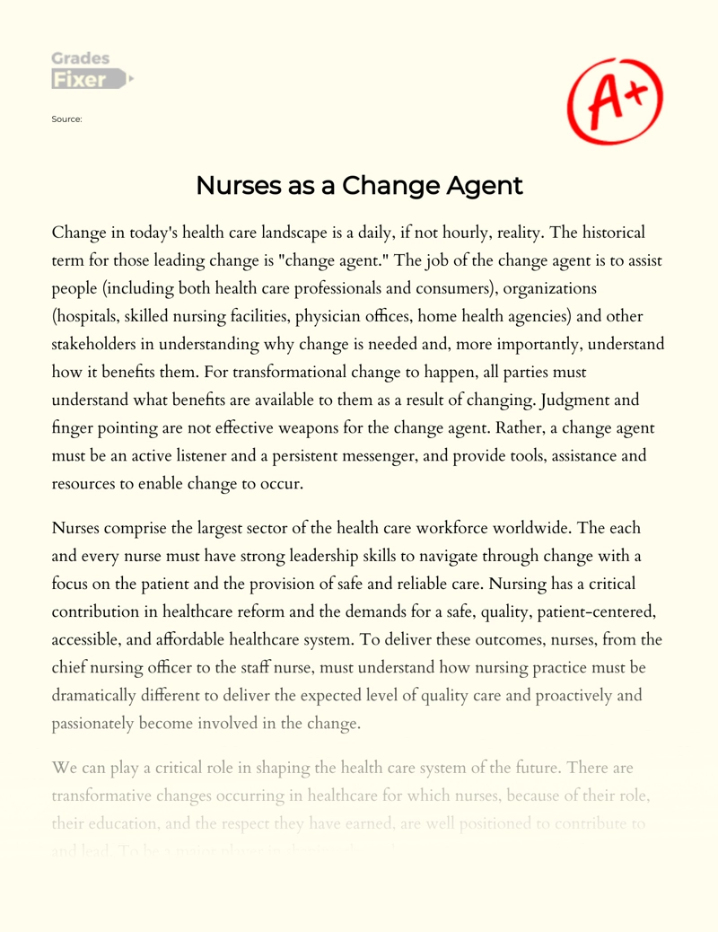Nurses as a Change Agent essay