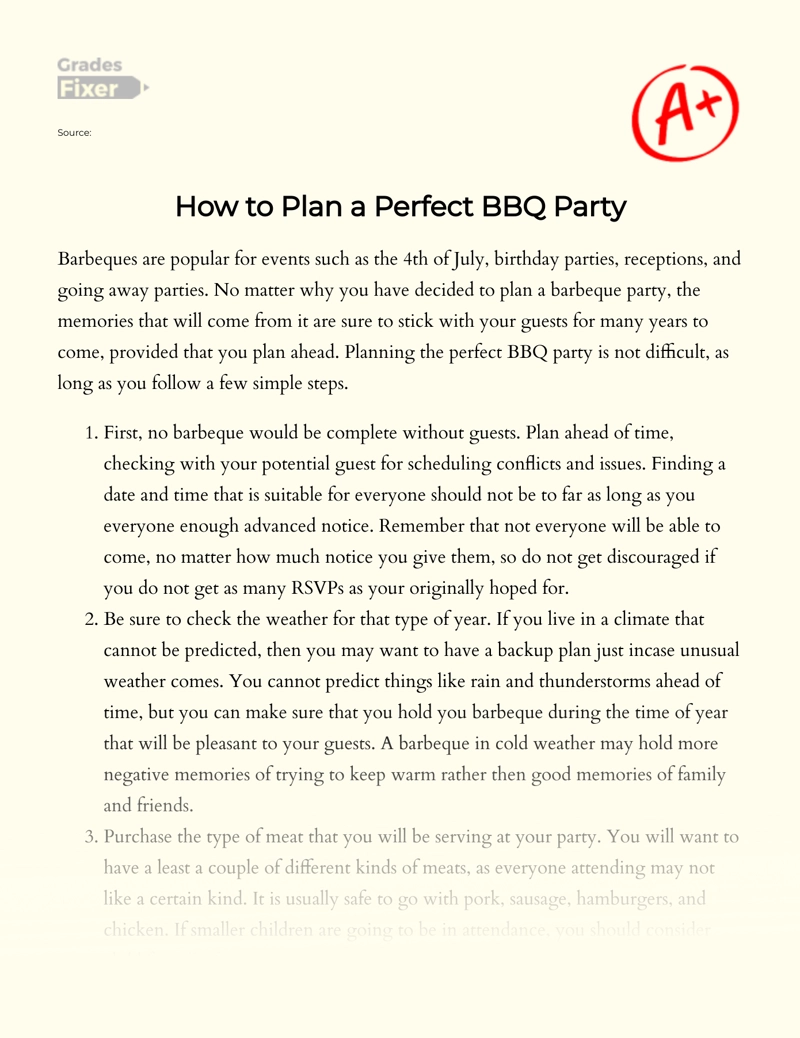 How to Plan a Perfect Barbeque Party Essay
