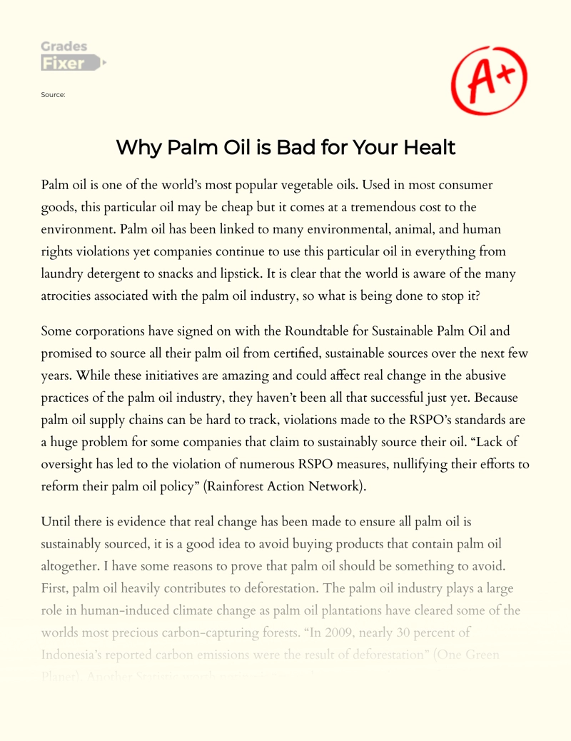 Why Palm Oil is Bad for Your Health essay