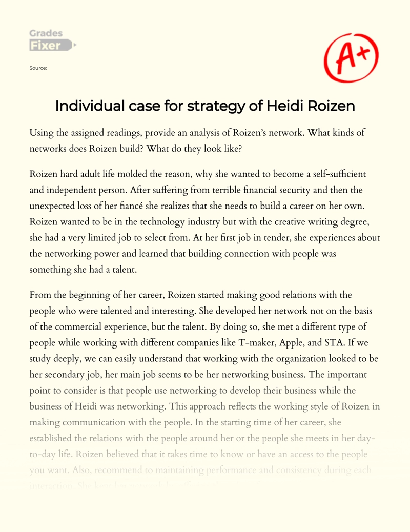 Individual Case for Strategy of Heidi Roizen  Essay