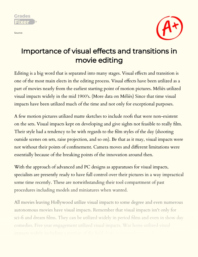 Importance of Visual Effects and Transitions in Movie Editing Essay