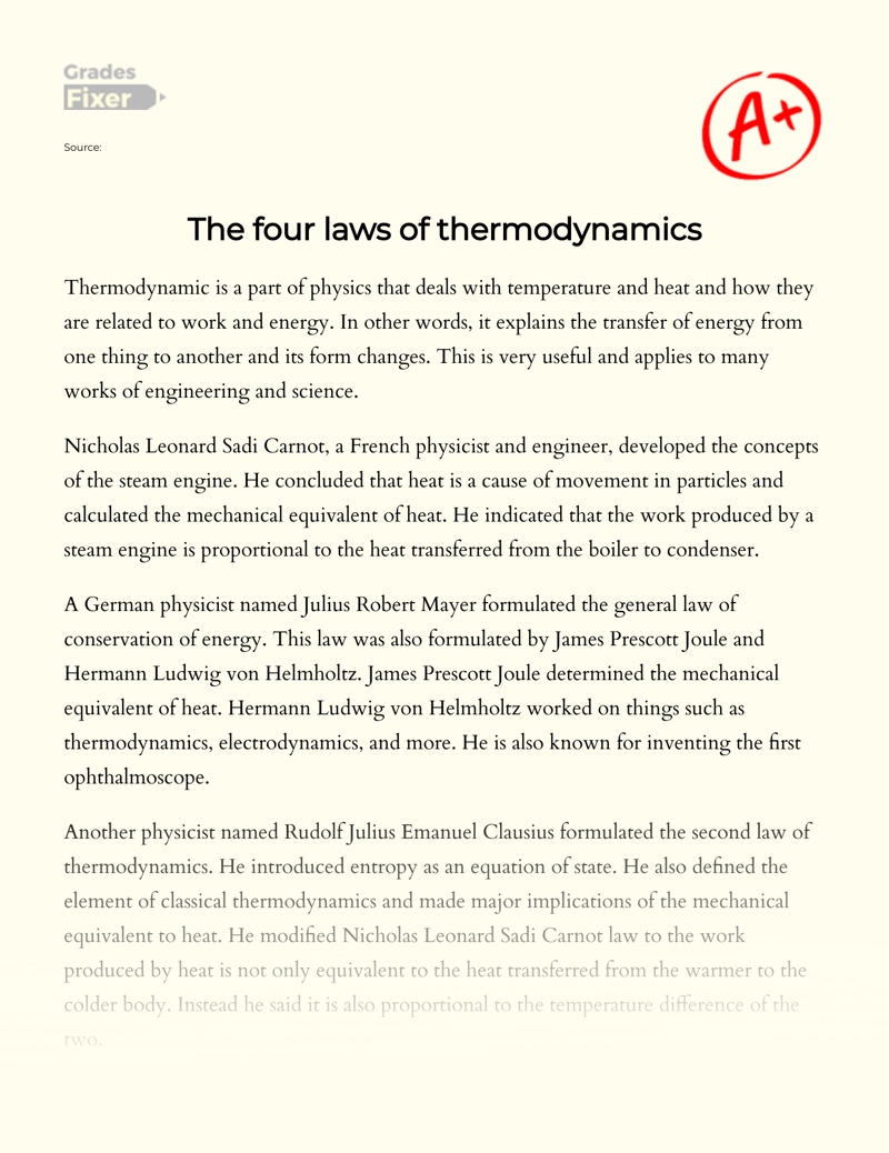 The Four Laws of Thermodynamics essay